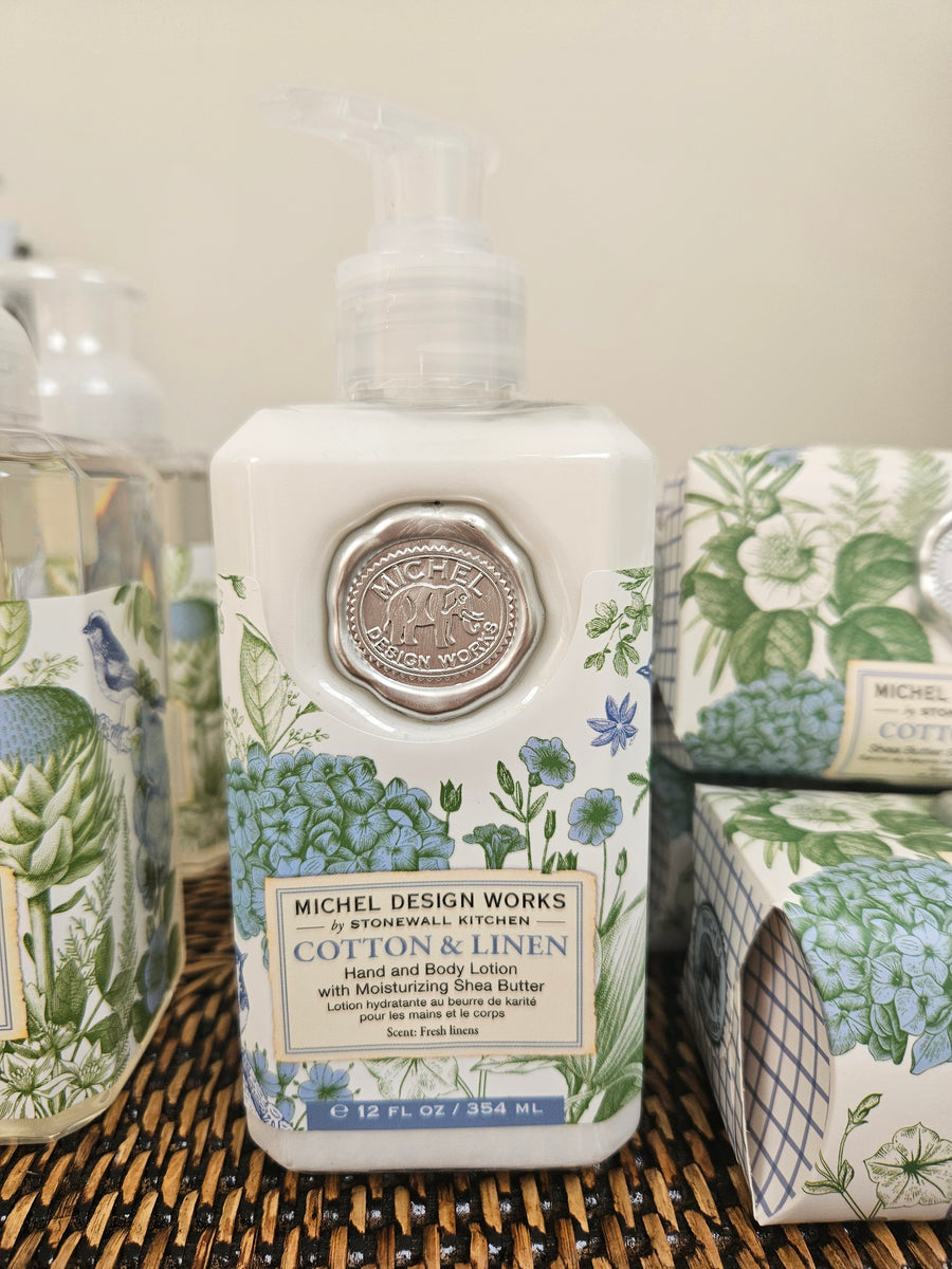 Michel Design Works Cotton & Linen Hand & Body Lotion.