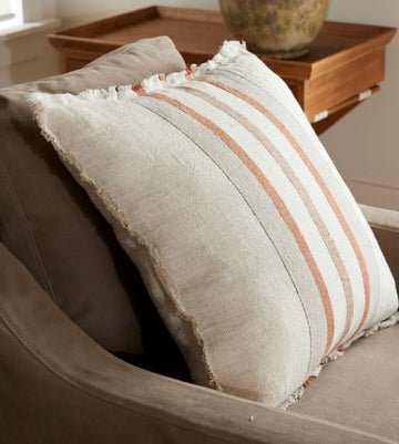 French Country Herringbone Stripe Linen Cushion With Feather Inner