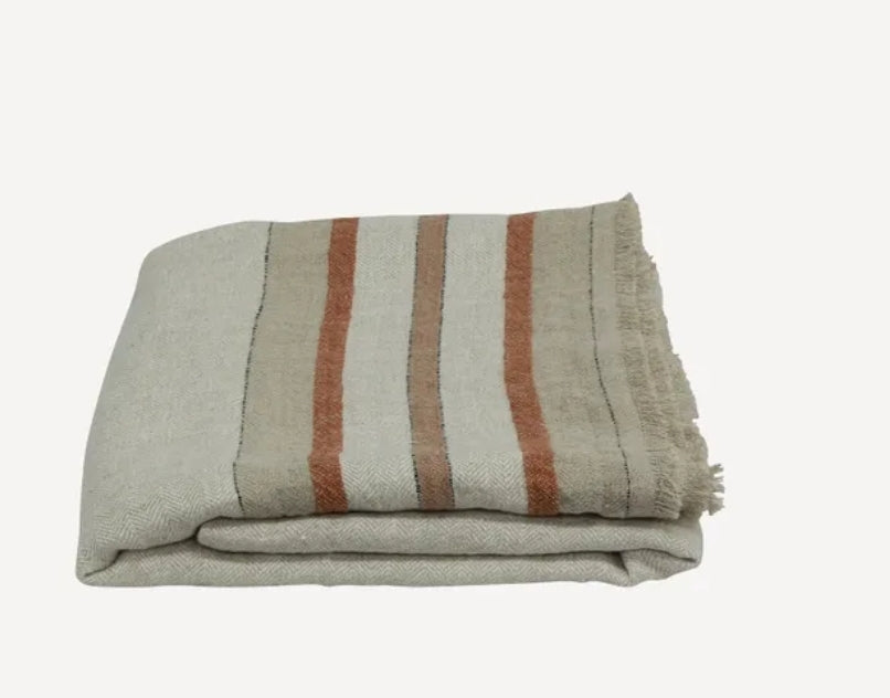French Country Stripe Linen Throw