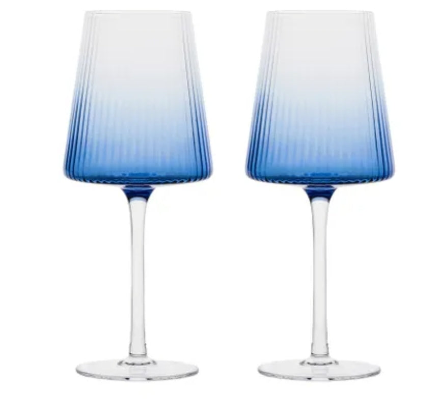 Set of 2 Blue Wine Glasses